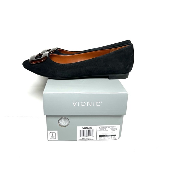Vionic Womens Gem Amanda Ballet Flats Pointed Toe Buckle Black Suede Size 6 - Picture 10 of 10